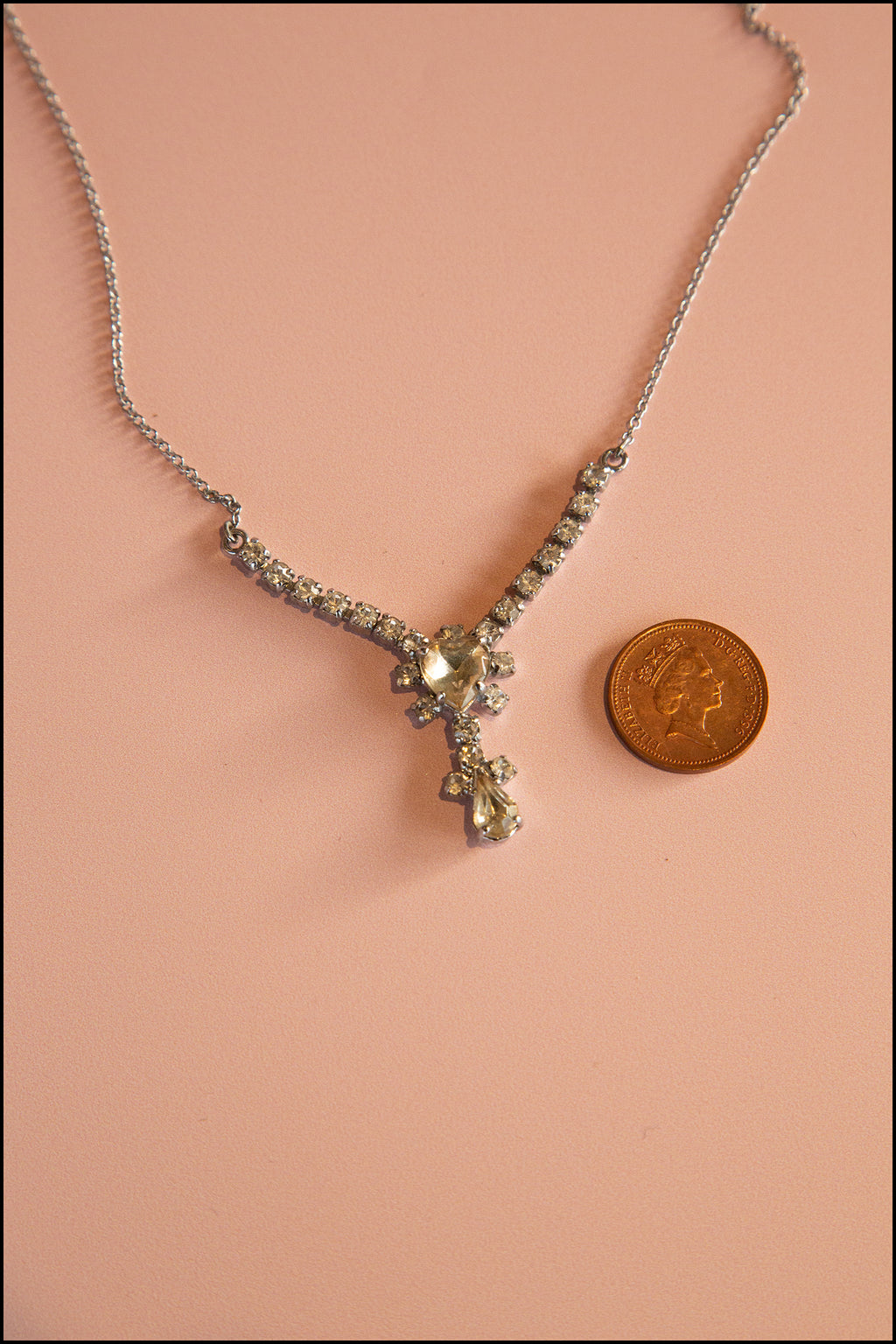 Vintage 1950s Rhinestone Heart Necklace