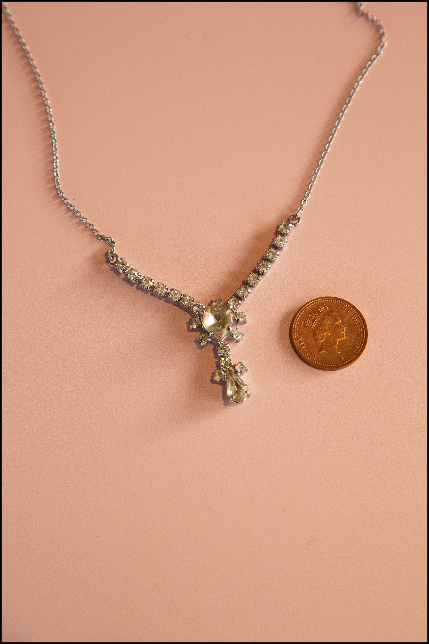 Vintage 1950s Rhinestone Heart Necklace