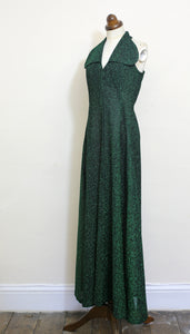 Vintage 1970s Emerald Green Lurex Maxi Dress