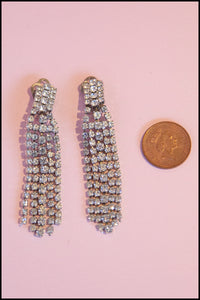 Vintage 1980s Rhinestone Chandelier Tassel Earring