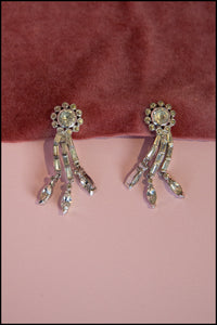 Vintage 1980s Flower Drop Rhinestone Earrings