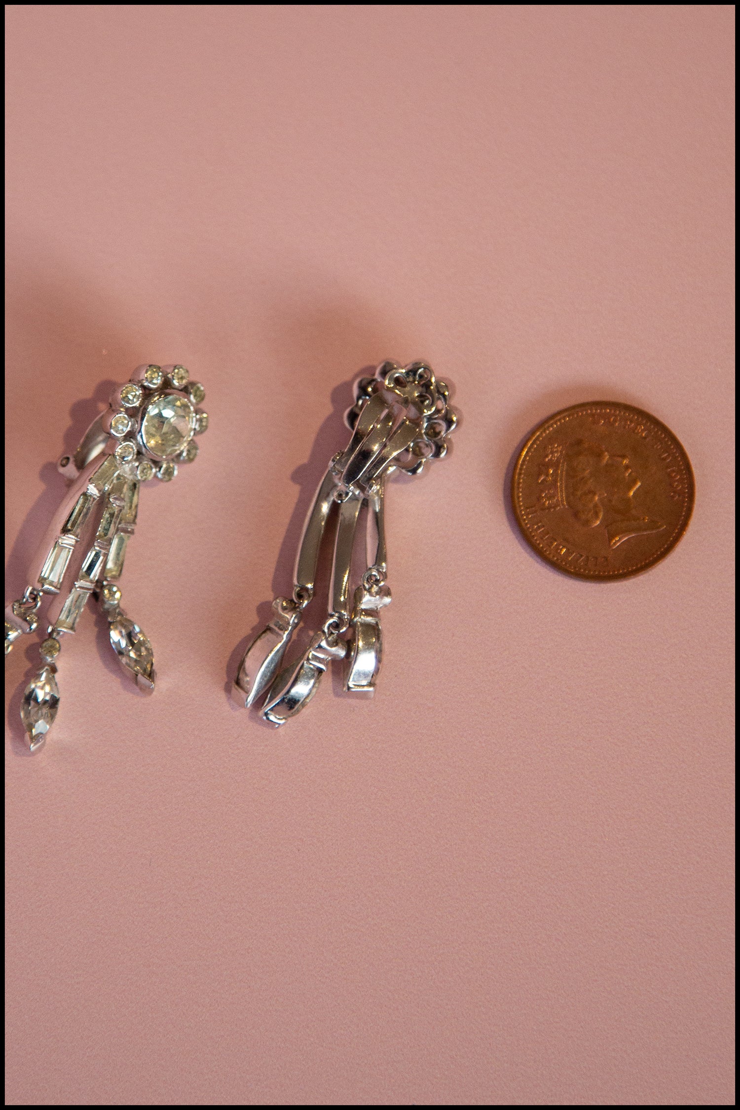 Vintage 1980s Flower Drop Rhinestone Earrings