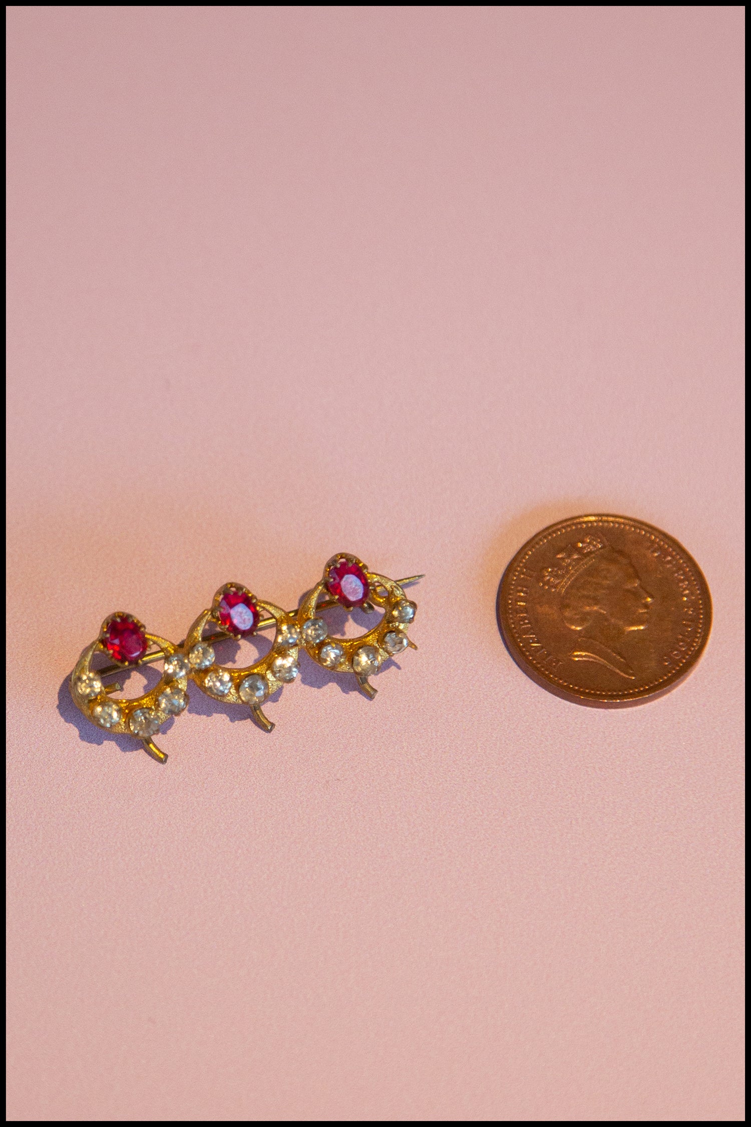 Antique Red and Gold Circles Bar Brooch