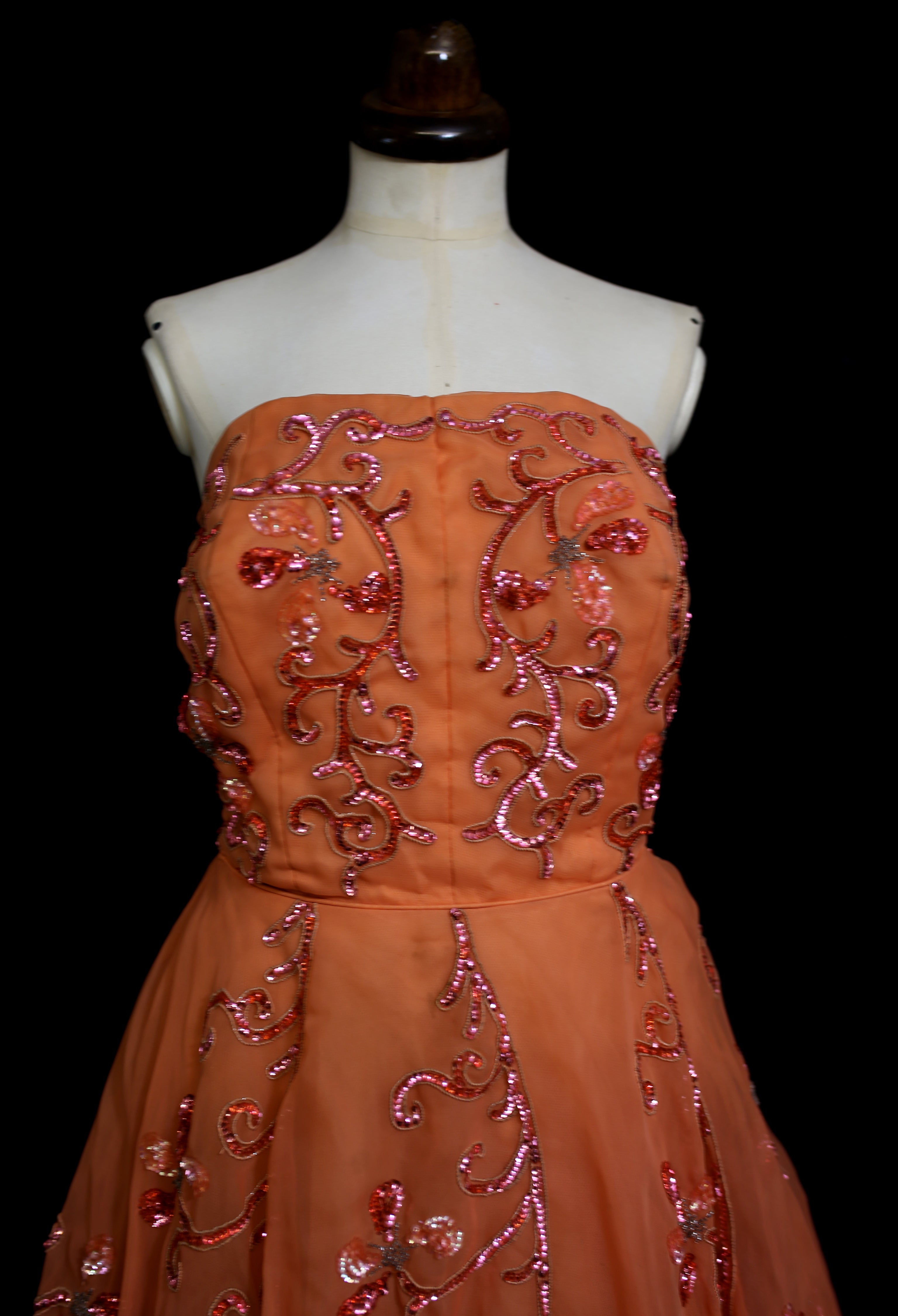 RESERVED - Vintage 1950s Orange Beaded Ballgown Dress