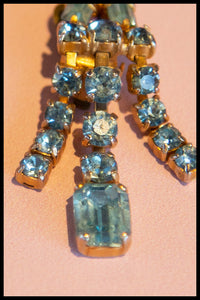 Vintage 1960s Blue Rhinestone Chandelier Earrings