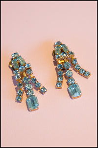 Vintage 1960s Blue Rhinestone Chandelier Earrings