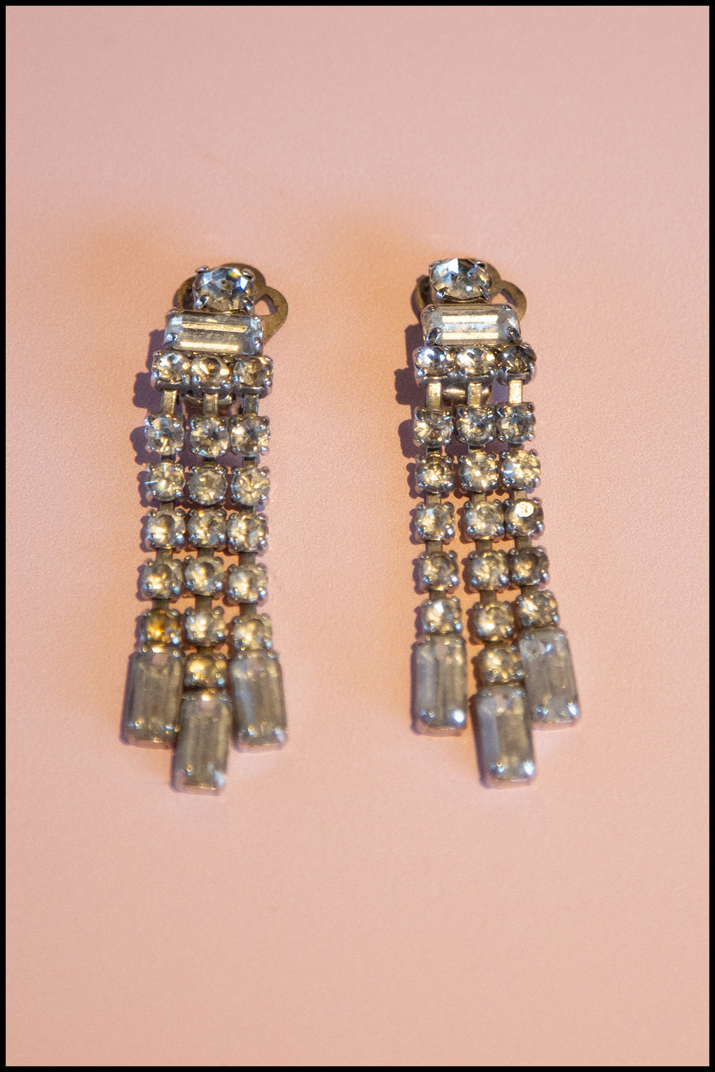 Vintage 1950s Rhinestone Crystal Tassel Earrings