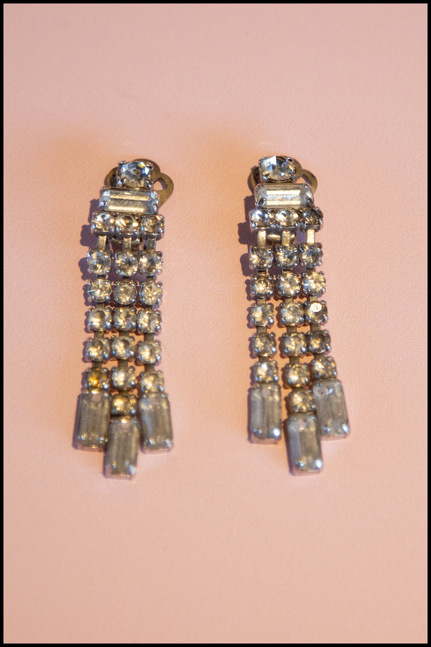 Vintage 1950s Rhinestone Crystal Tassel Earrings