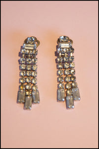 Vintage 1950s Rhinestone Crystal Tassel Earrings