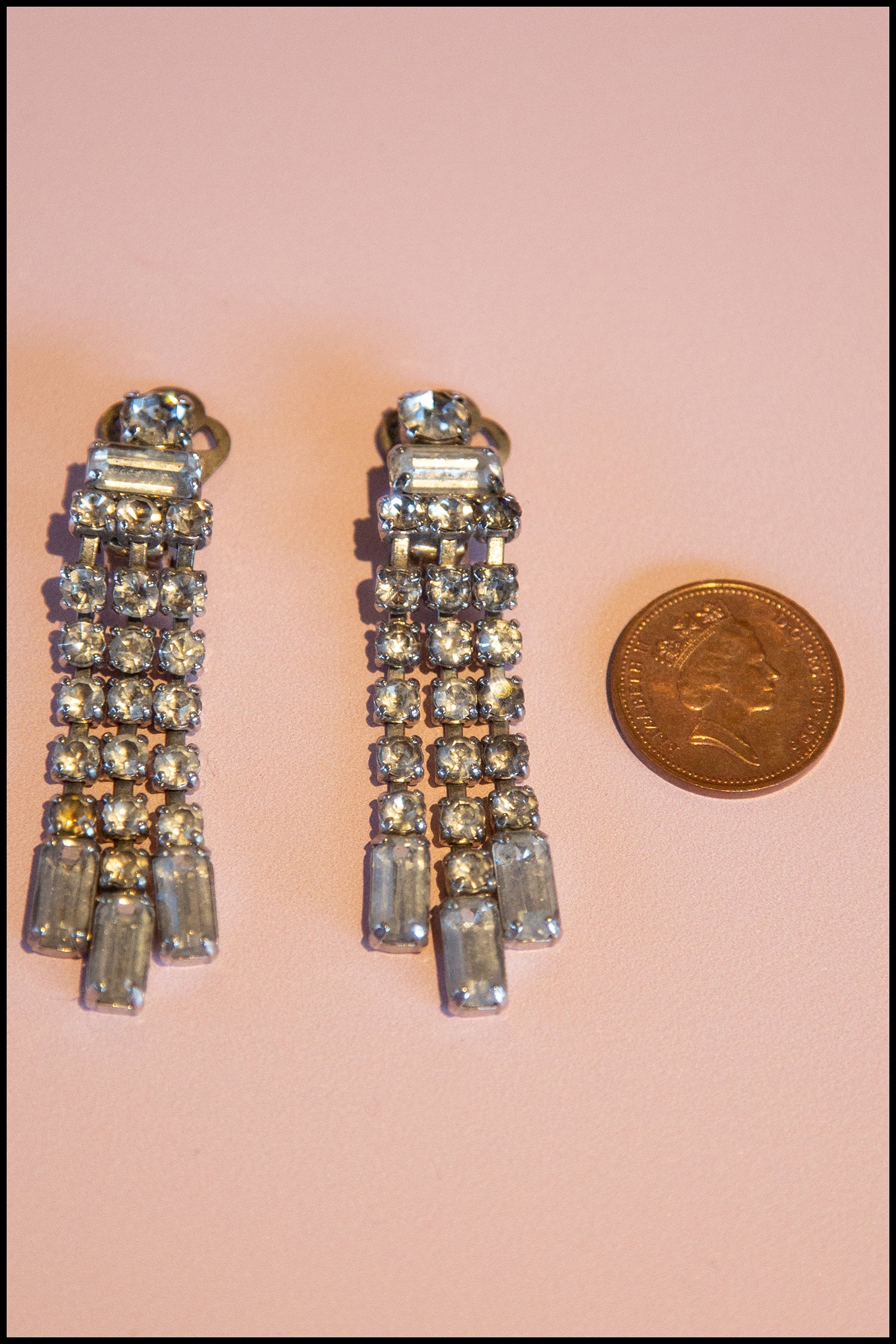 Vintage 1950s Rhinestone Crystal Tassel Earrings