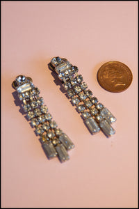 Vintage 1950s Rhinestone Crystal Tassel Earrings