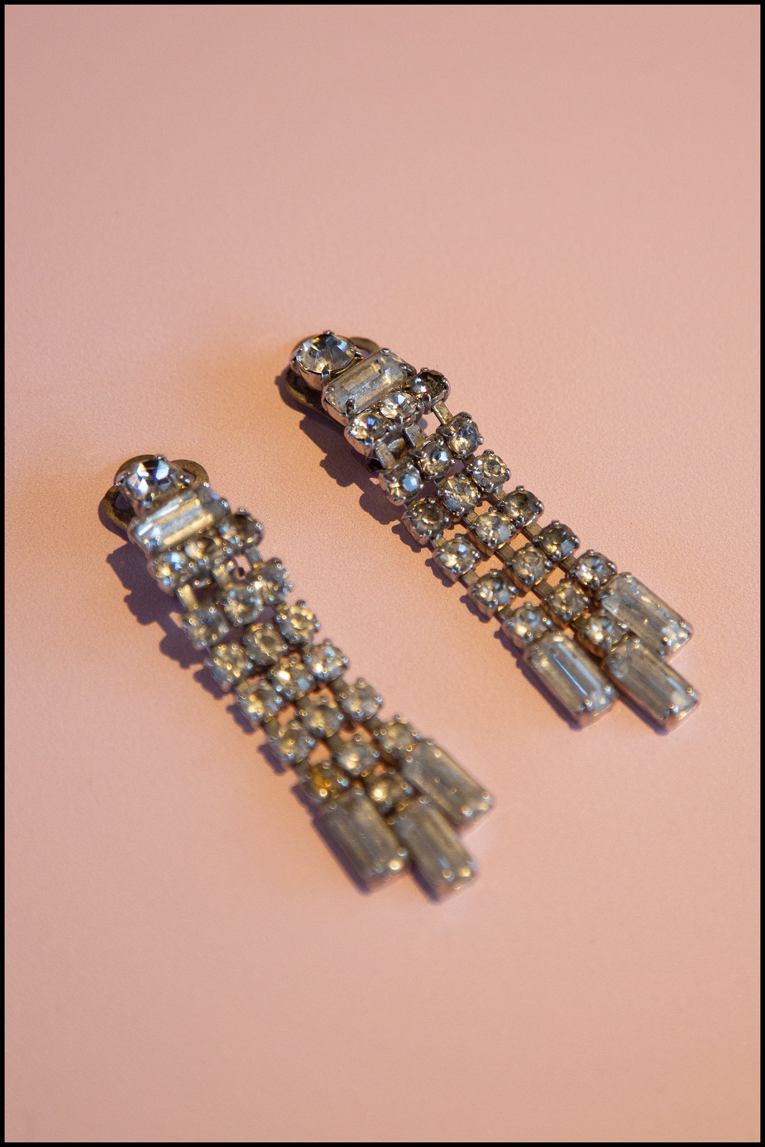 Vintage 1950s Rhinestone Crystal Tassel Earrings