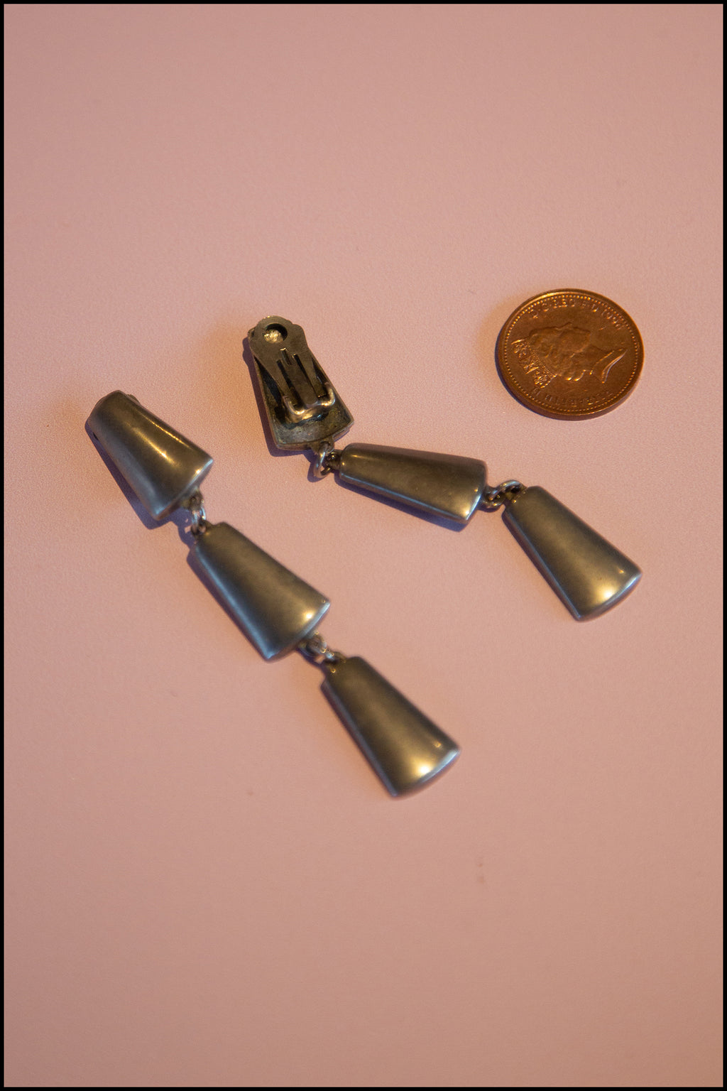 Vintage 1970s Modernist Steel Drop Earrings