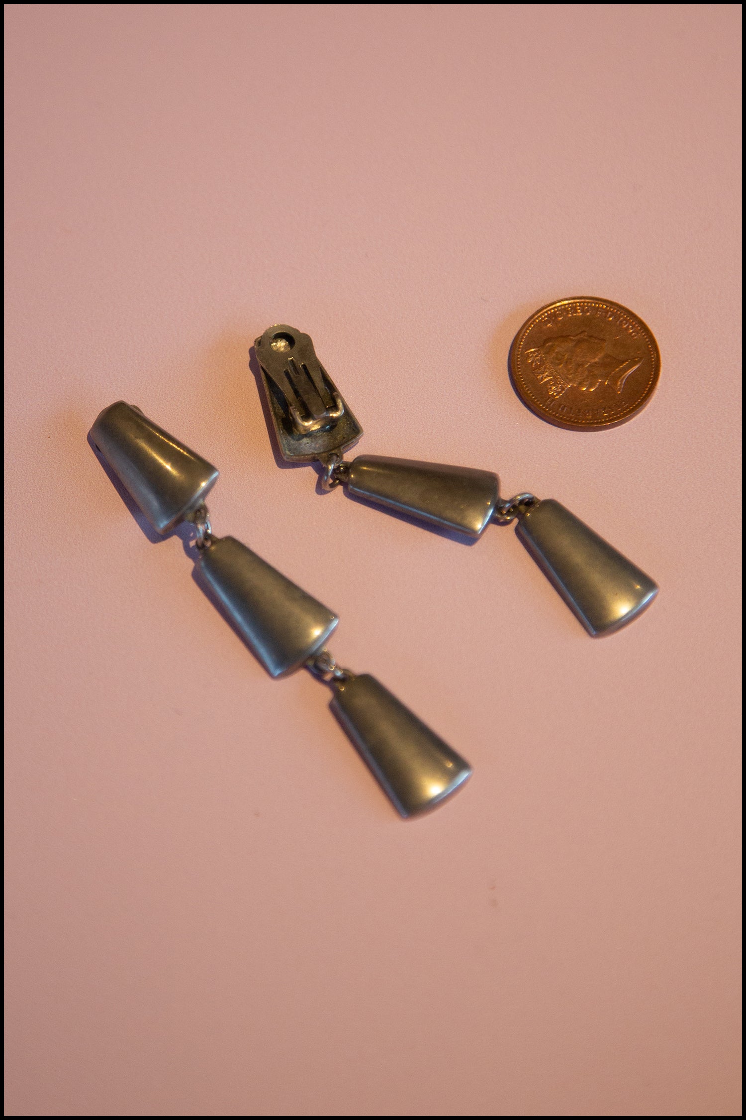 Vintage 1970s Modernist Steel Drop Earrings