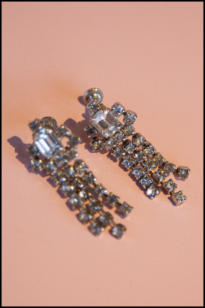 Vintage 1940s Rhinestone Chandelier Earrings