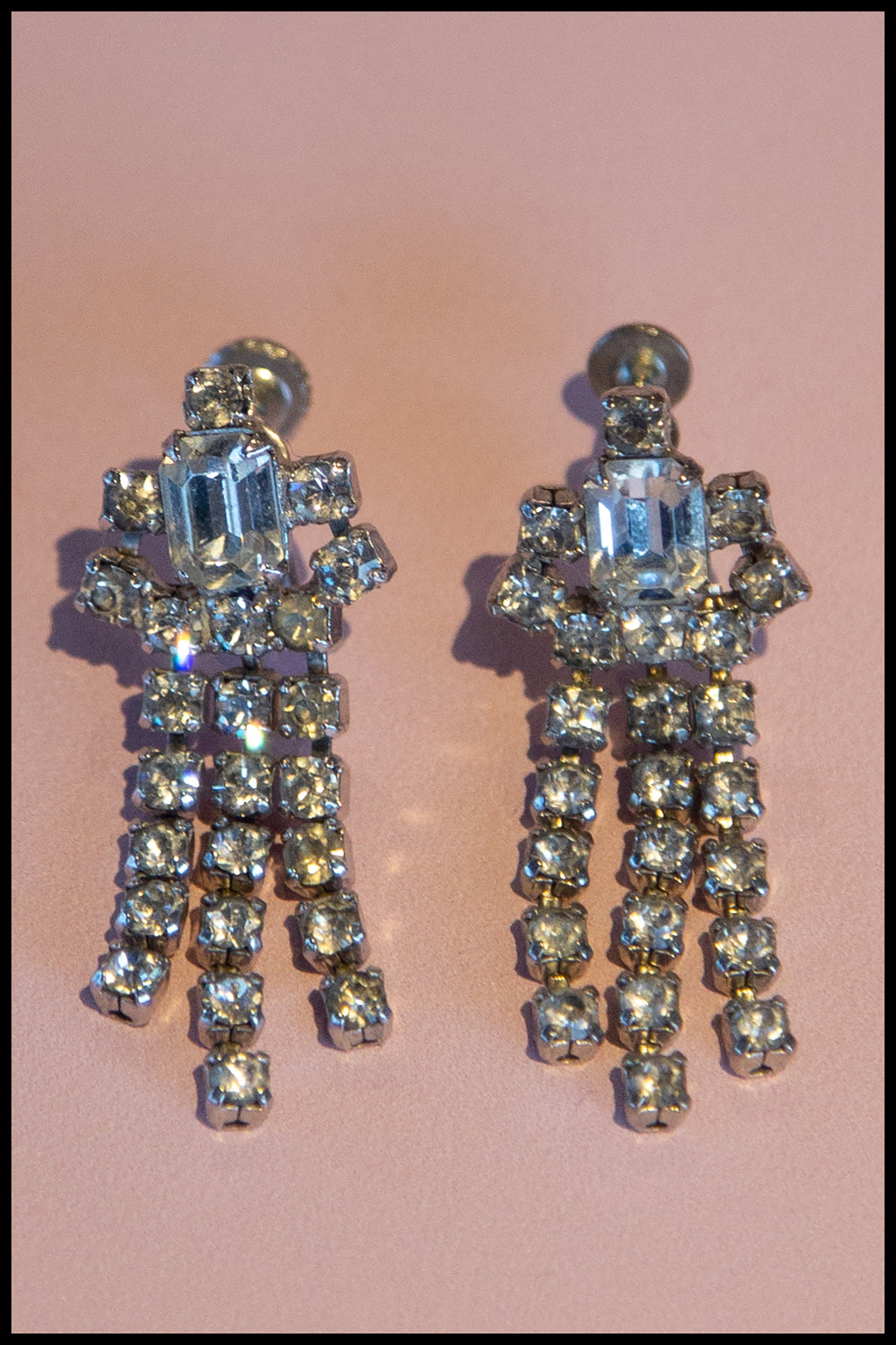 Vintage 1940s Rhinestone Chandelier Earrings