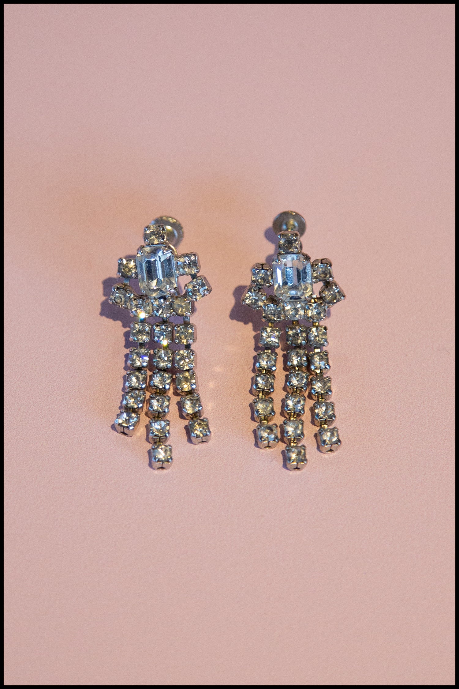 Vintage 1940s Rhinestone Chandelier Earrings