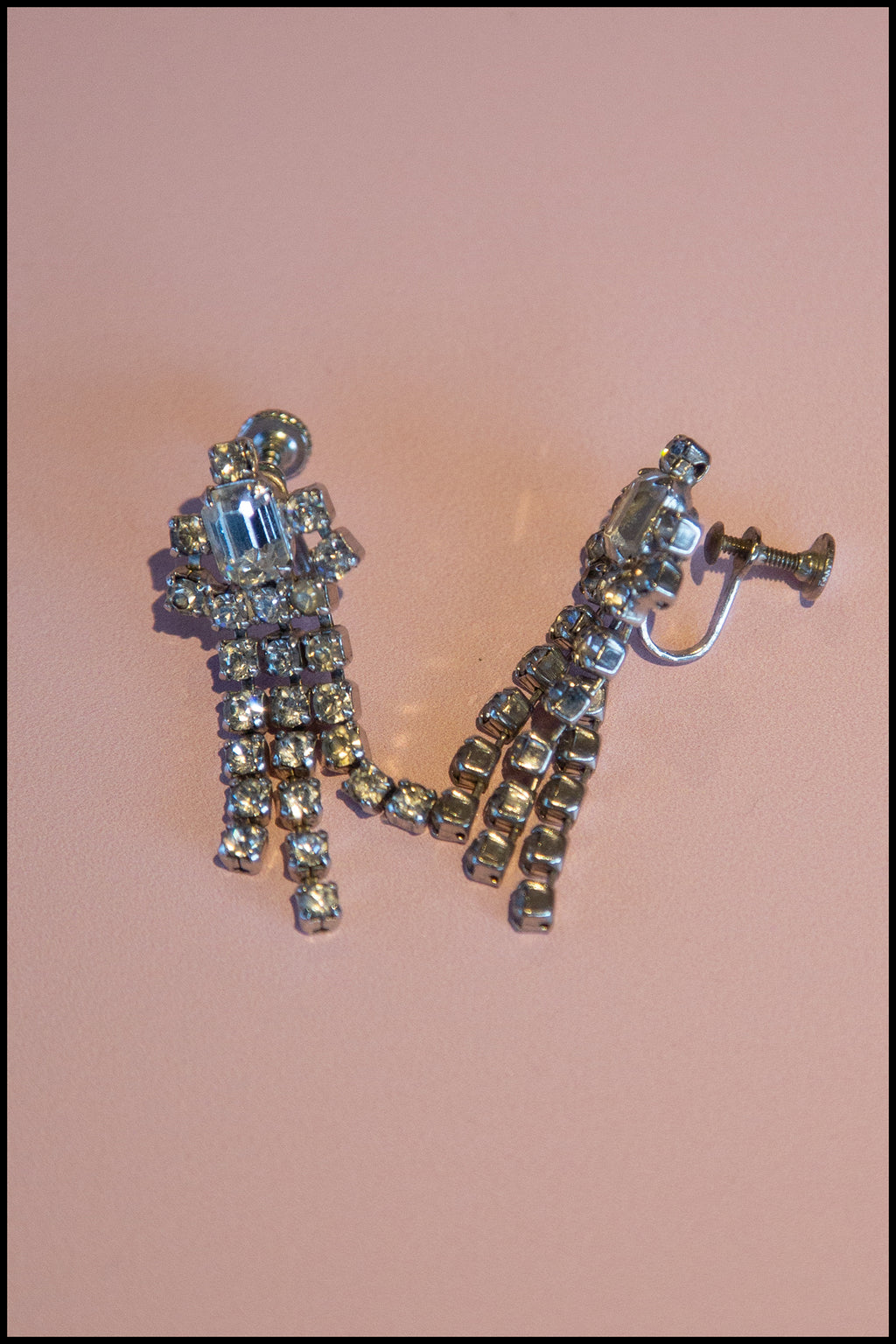 Vintage 1940s Rhinestone Chandelier Earrings