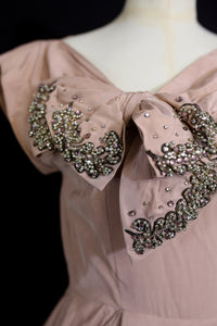 Vintage 1950s Dusky Pink Beaded Cocktail Dress
