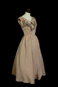 Vintage 1950s Dusky Pink Beaded Cocktail Dress