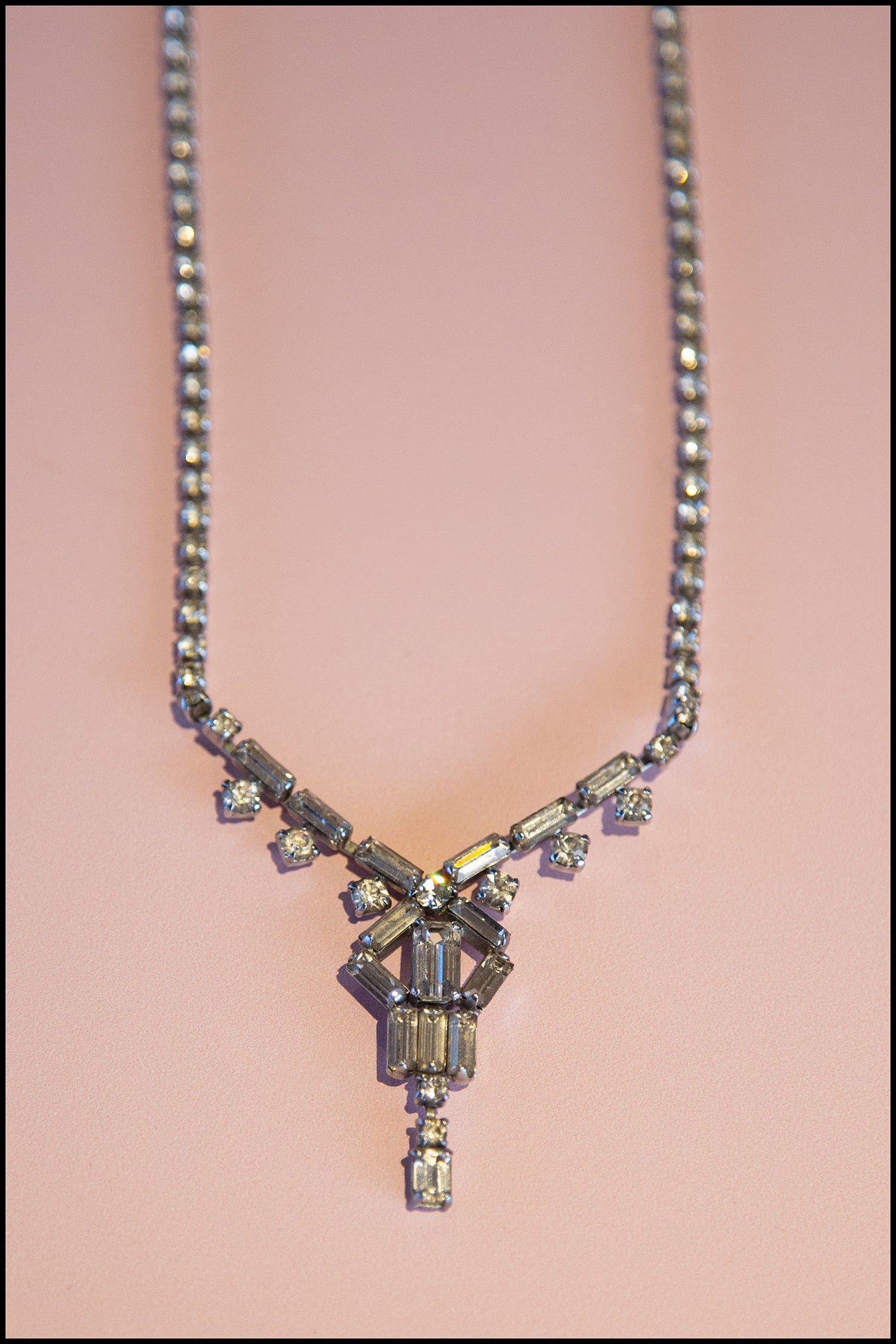Vintage 1950s Rhinestone Crystal Art Deco Necklace