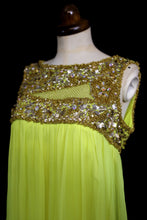 Vintage 1960s Neon Yellow Chiffon Beaded Dress