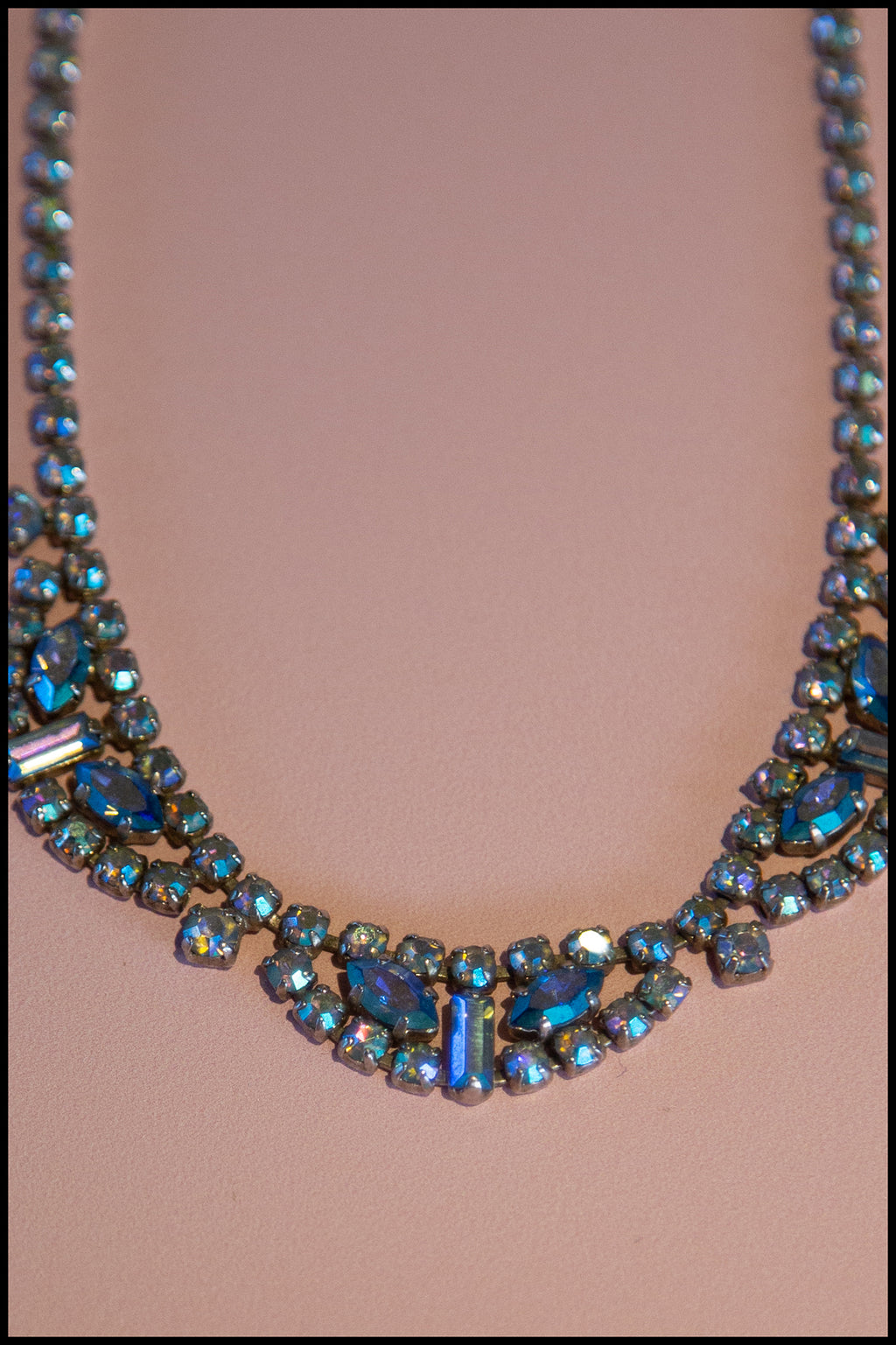 Vintage 1950s Blue Iridescent Rhinestone Necklace