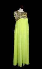 Vintage 1960s Neon Yellow Chiffon Beaded Dress