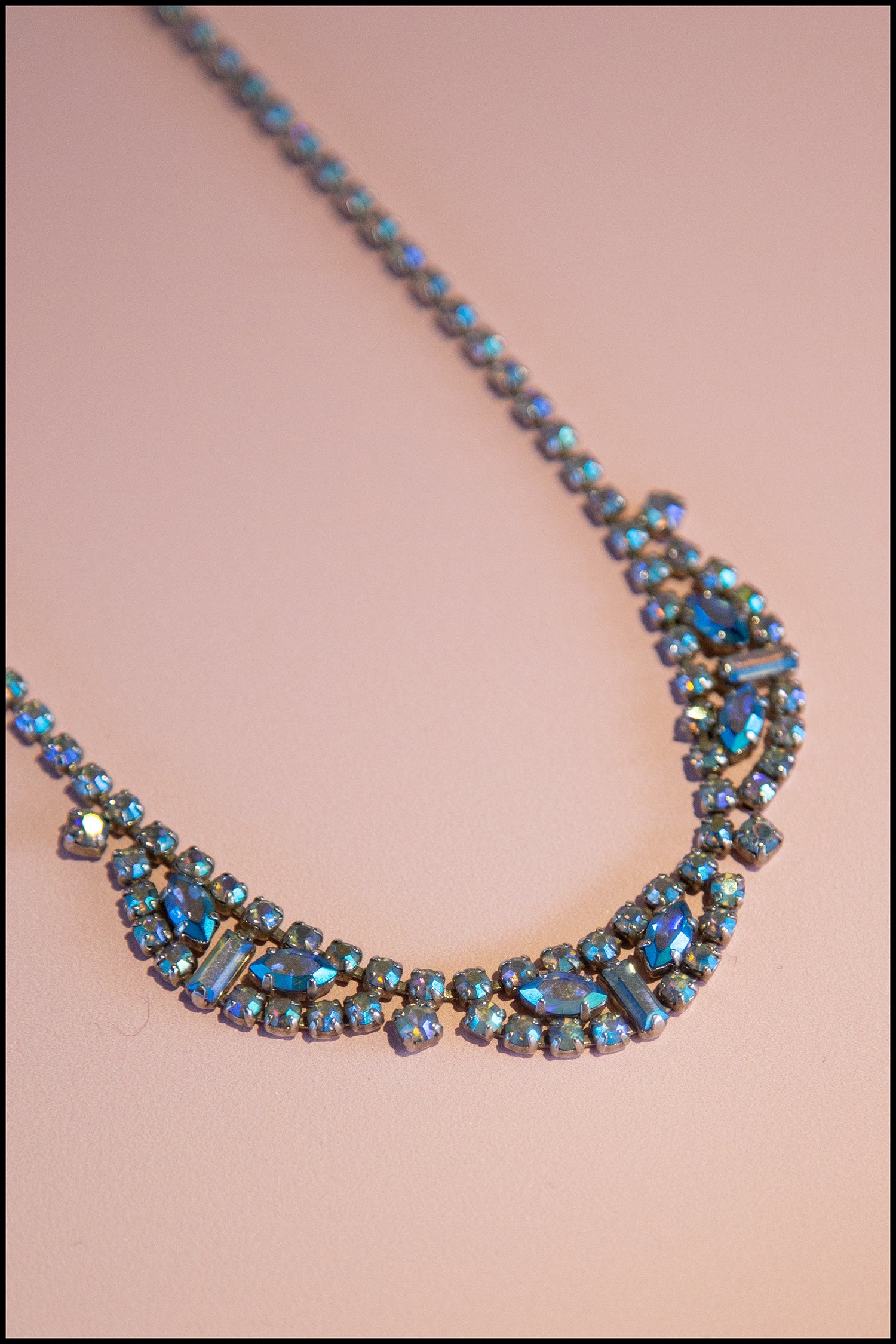 Vintage 1950s Blue Iridescent Rhinestone Necklace