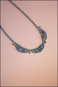 Vintage 1950s Blue Iridescent Rhinestone Necklace