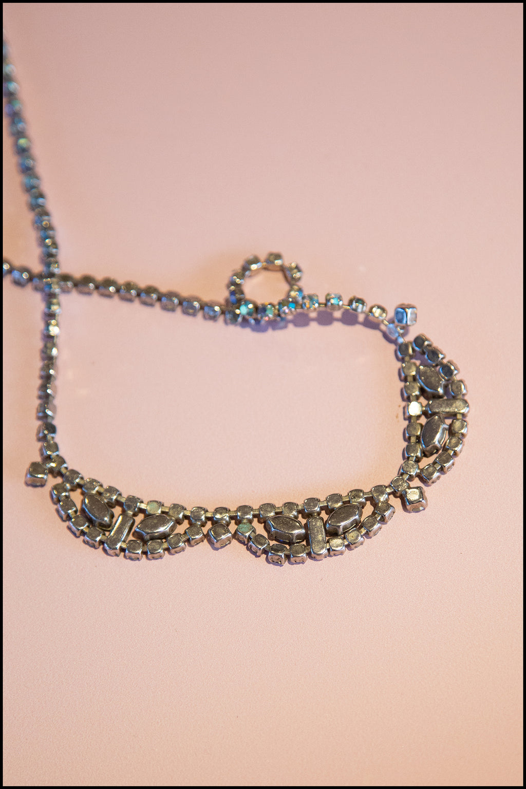 Vintage 1950s Blue Iridescent Rhinestone Necklace