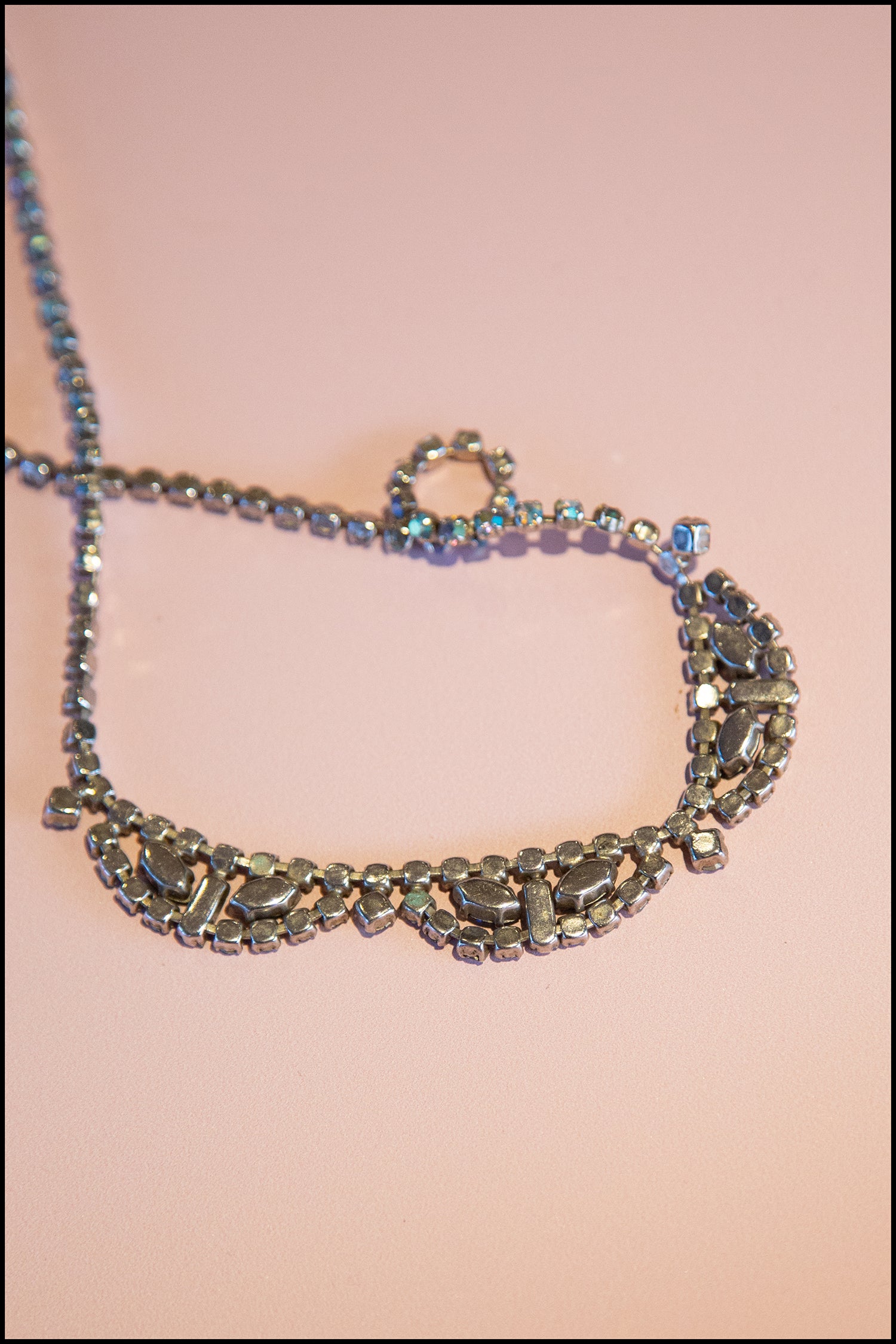 Vintage 1950s Blue Iridescent Rhinestone Necklace