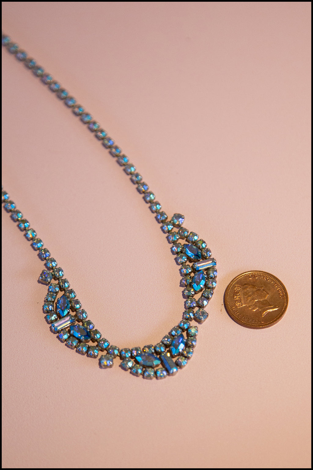 Vintage 1950s Blue Iridescent Rhinestone Necklace