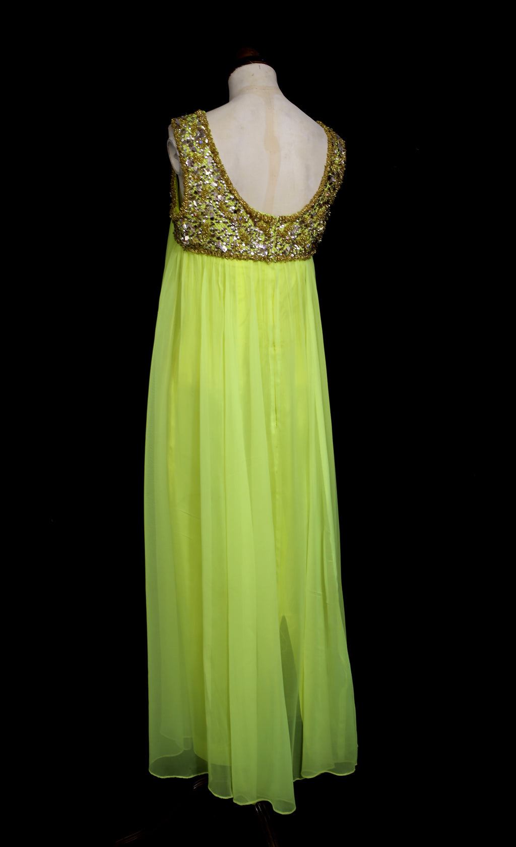 Vintage 1960s Neon Yellow Chiffon Beaded Dress