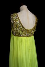 Vintage 1960s Neon Yellow Chiffon Beaded Dress