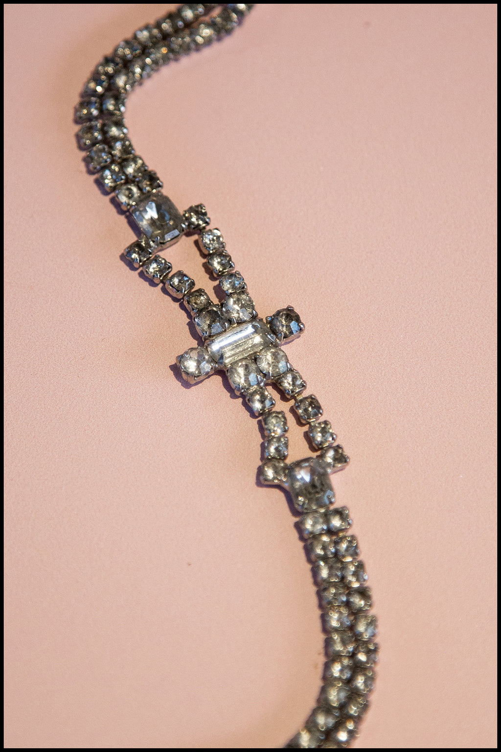 vintage art deco bow bracelet with clear crystal paste rhinestones
