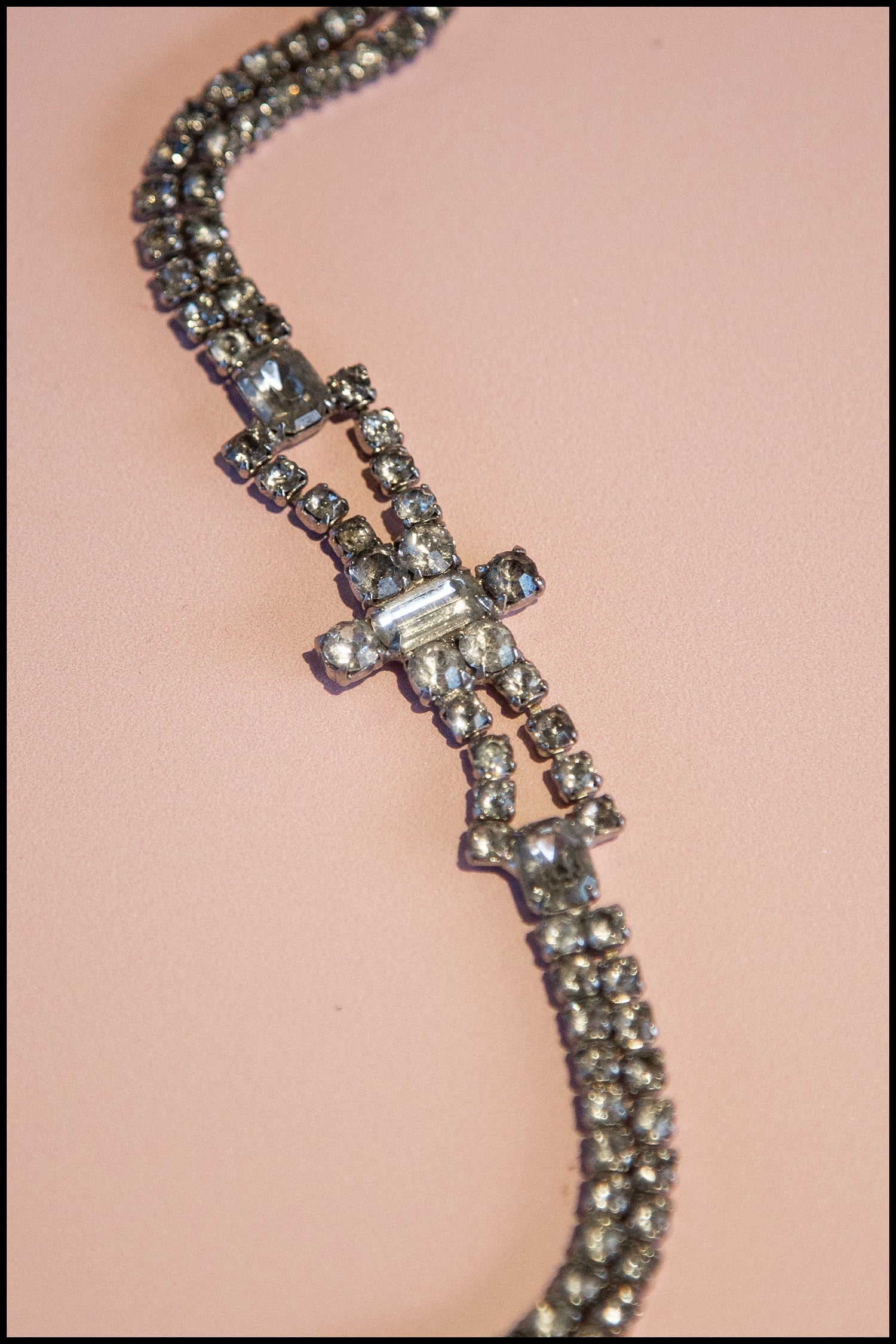 vintage art deco bow bracelet with clear crystal paste rhinestones