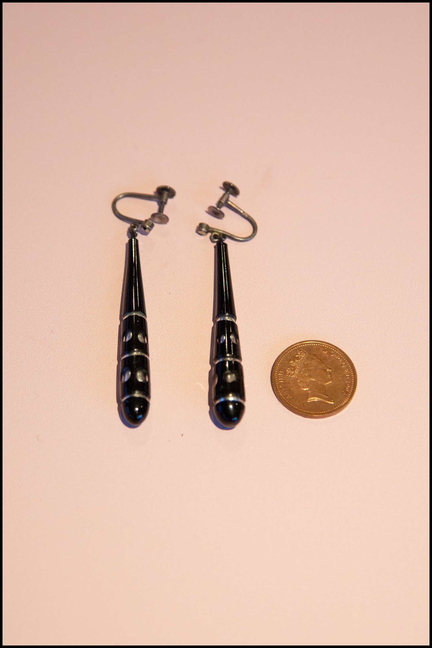Vintage 1920s Black Glass Drop Earrings