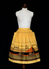 Vintage 1970s Yellow Novelty Egyptian Camel Print Full Skirt