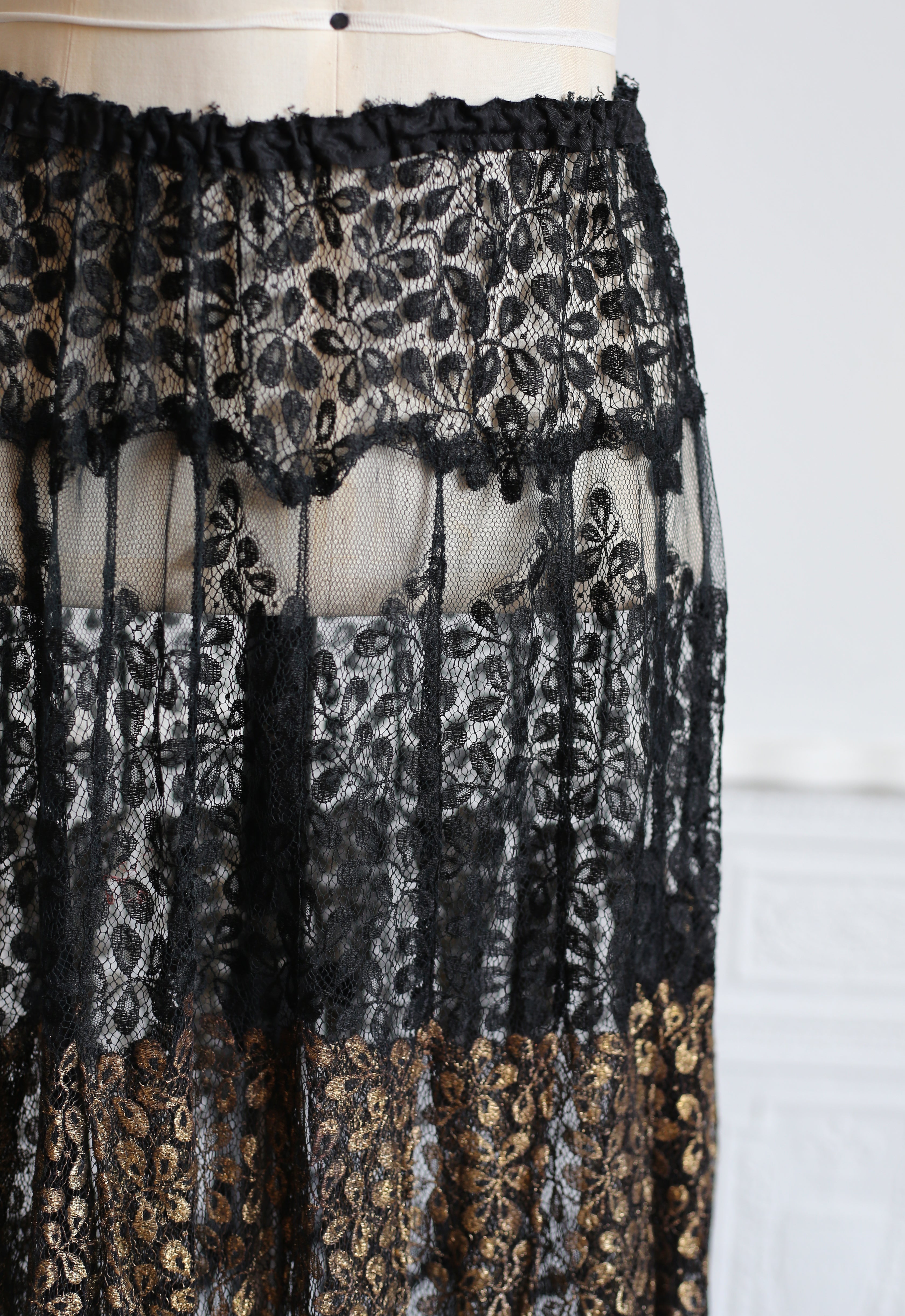 RESERVED FOR LINDA Vintage 1920s Black and Gold Lace Skirt