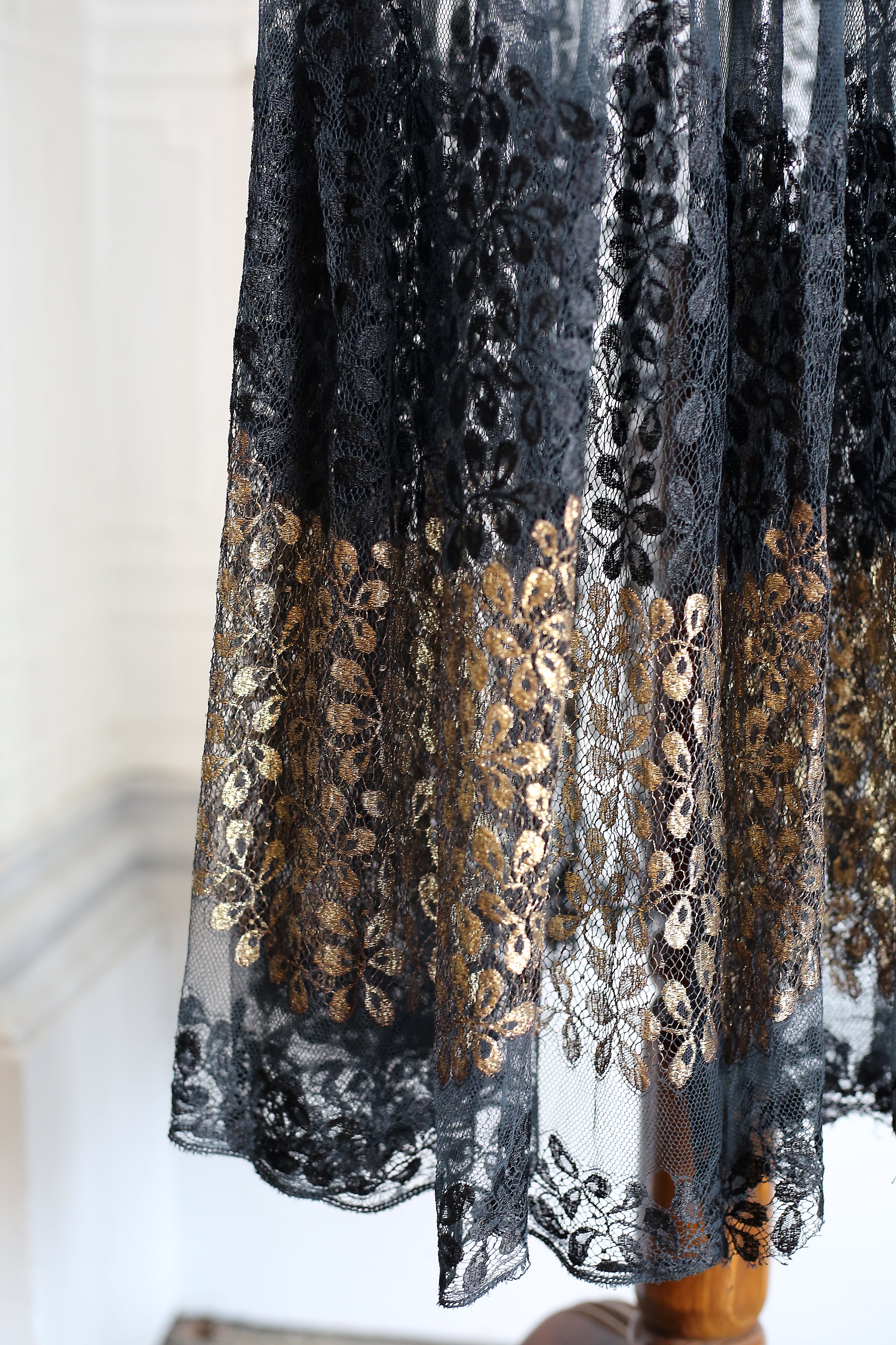 RESERVED FOR LINDA Vintage 1920s Black and Gold Lace Skirt
