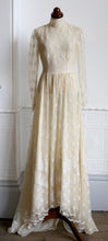 Vintage 1970s Edwardian Style Cream Lace Wedding Dress