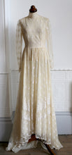 Vintage 1970s Edwardian Style Cream Lace Wedding Dress