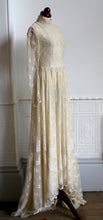 Vintage 1970s Edwardian Style Cream Lace Wedding Dress