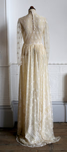 Vintage 1970s Edwardian Style Cream Lace Wedding Dress