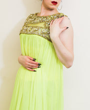 Vintage 1960s Neon Yellow Chiffon Beaded Dress