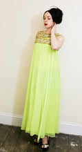 Vintage 1960s Neon Yellow Chiffon Beaded Dress