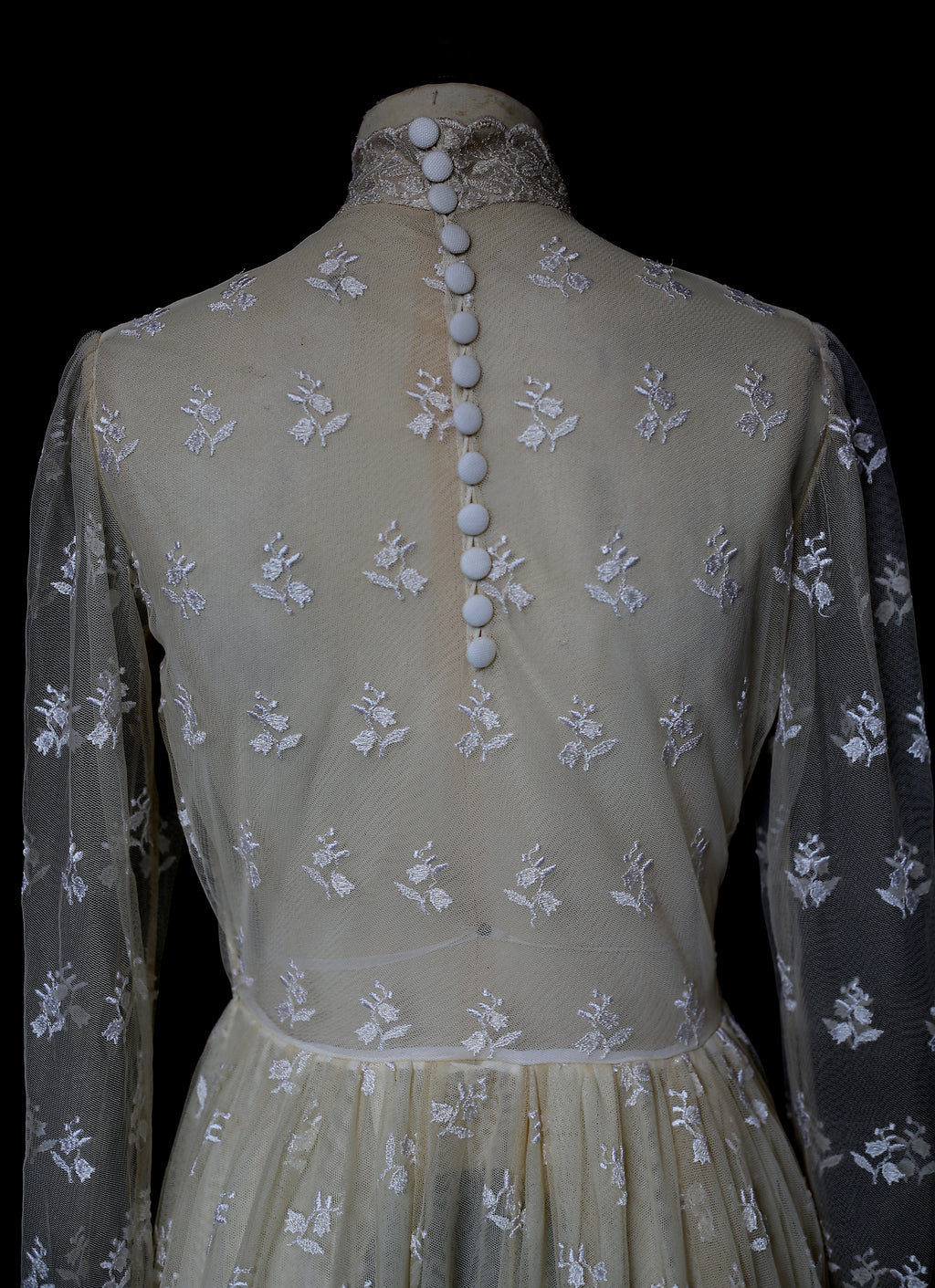 Vintage 1970s Edwardian Style Cream Lace Wedding Dress