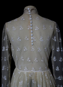 Vintage 1970s Edwardian Style Cream Lace Wedding Dress