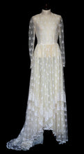 Vintage 1970s Edwardian Style Cream Lace Wedding Dress